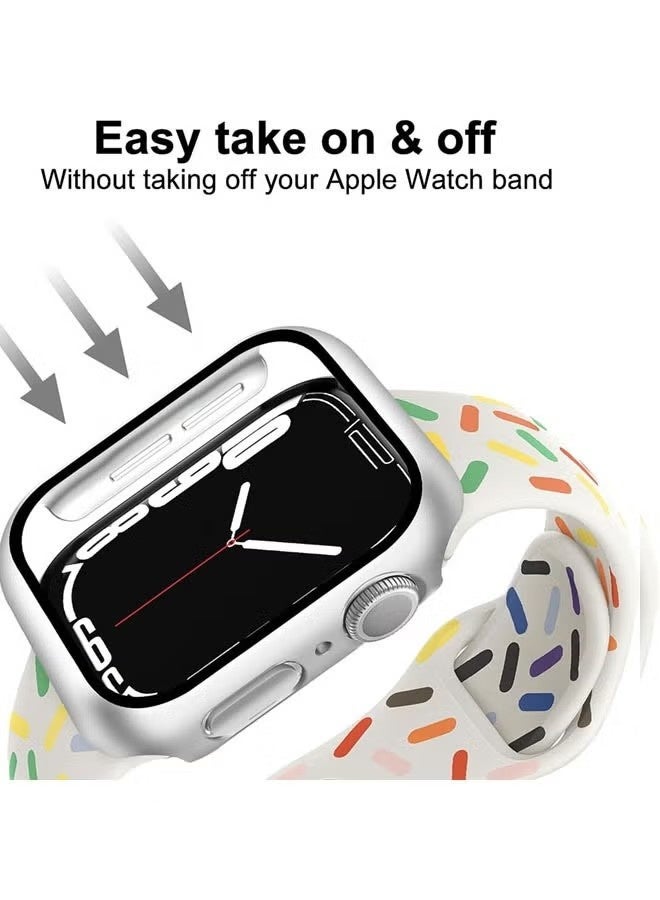 جراب ساعة أبل من السلسلة 11 مقاس 10 بوصات بحجم 42 مم مع واقي شاشة من فيلم مقوى، غطاء حماية كامل من البولي كربونات الصلب، غطاء شاشة عالي الدقة حساس للمس (42 مم، فضي) - Image 2